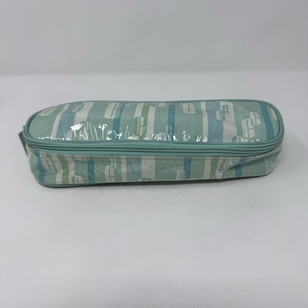 Vintage Clinique Green Stripe C Logo PVC Zipper Make Up Cosmetic Travel Case Bag